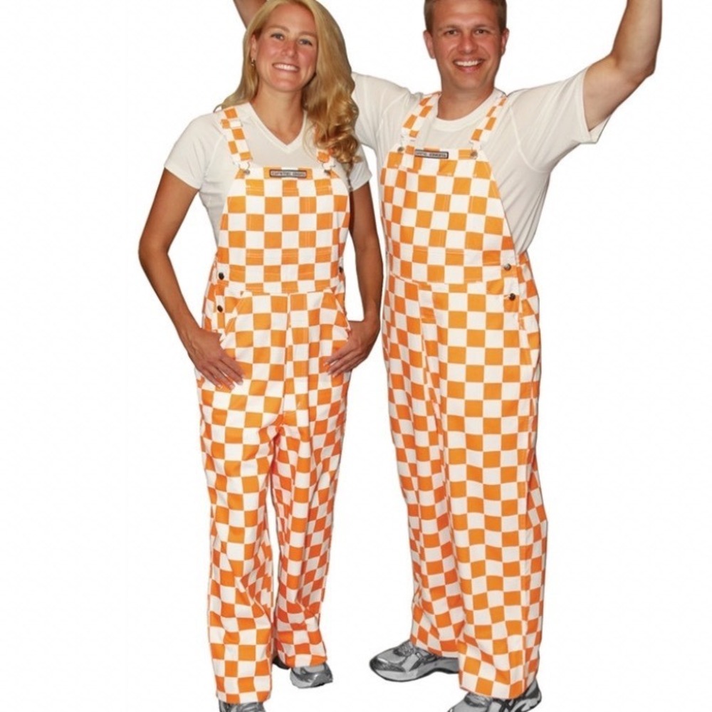 Game Bibs Mens Orange White Checkered Overalls GBA-07 Size L New